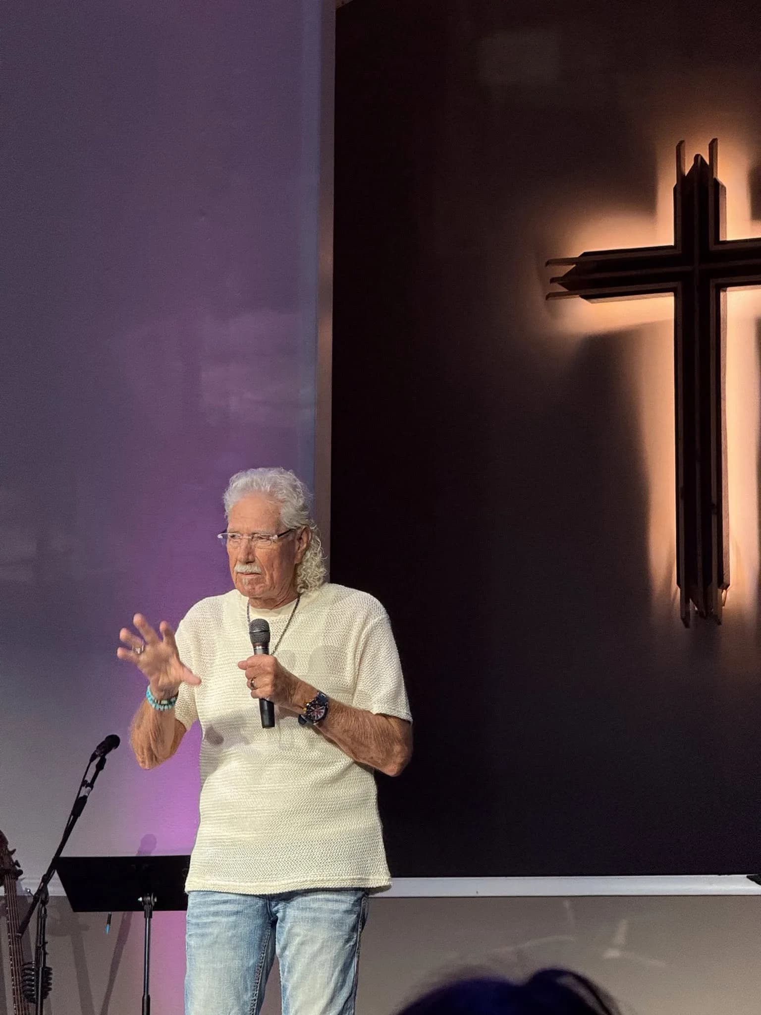 Pastor Don Burkhalter speaking during a church service